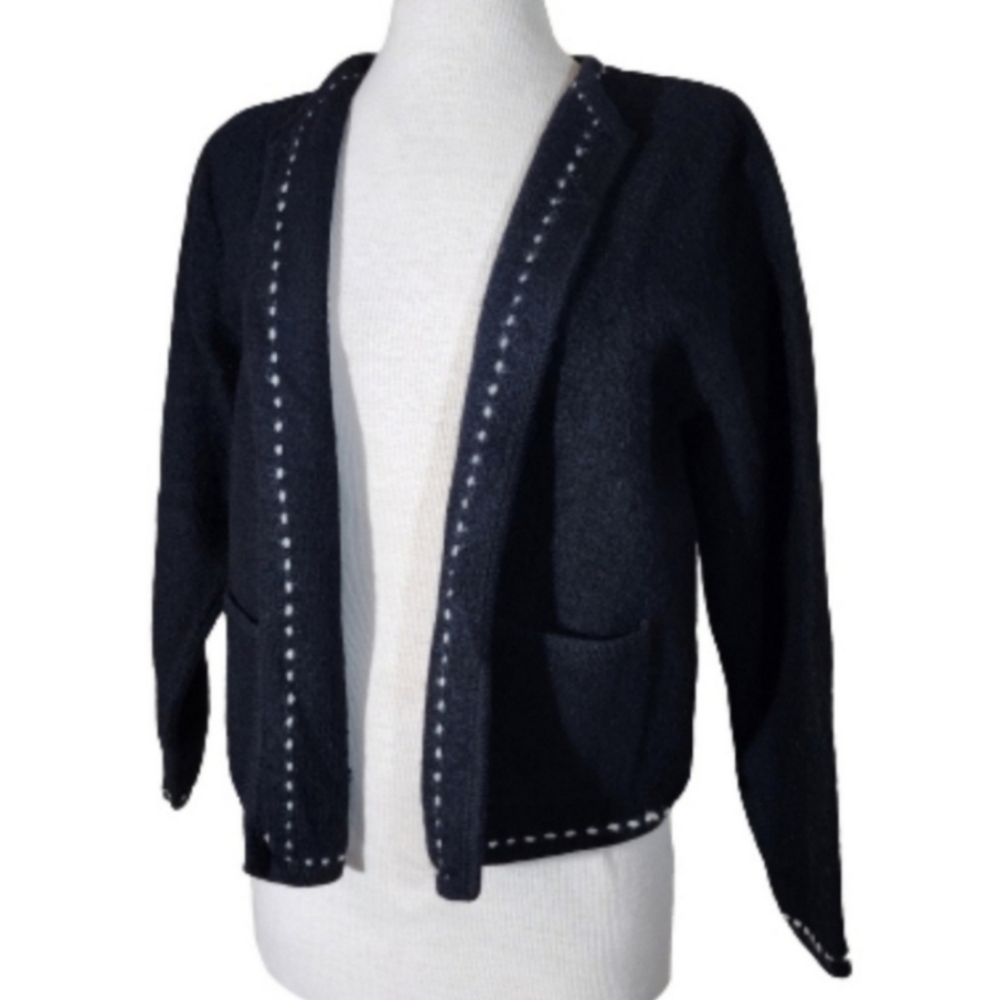 Karen Scott 100% Wool Cardigan Black Size L - Picture 3 of 17
